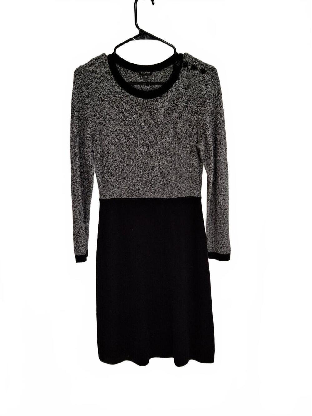 Talbots Petite Black and Gray Long Sleeve Knit Dress Size P